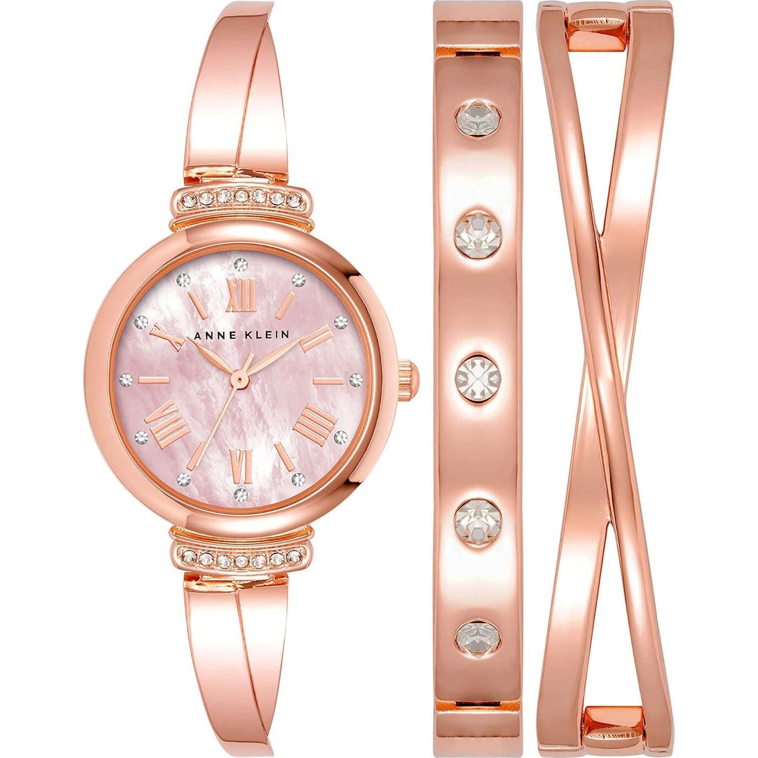 Anne Klein Women's Premium Crystal Accented Bangle Watch Set, AK/2245,Does not Apply