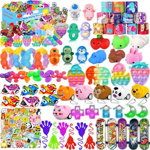 Aowrebu 117 Piece Kids Party Favors Set Pop Fidget Toys Treasure Chest Prizes for Ages 4 12