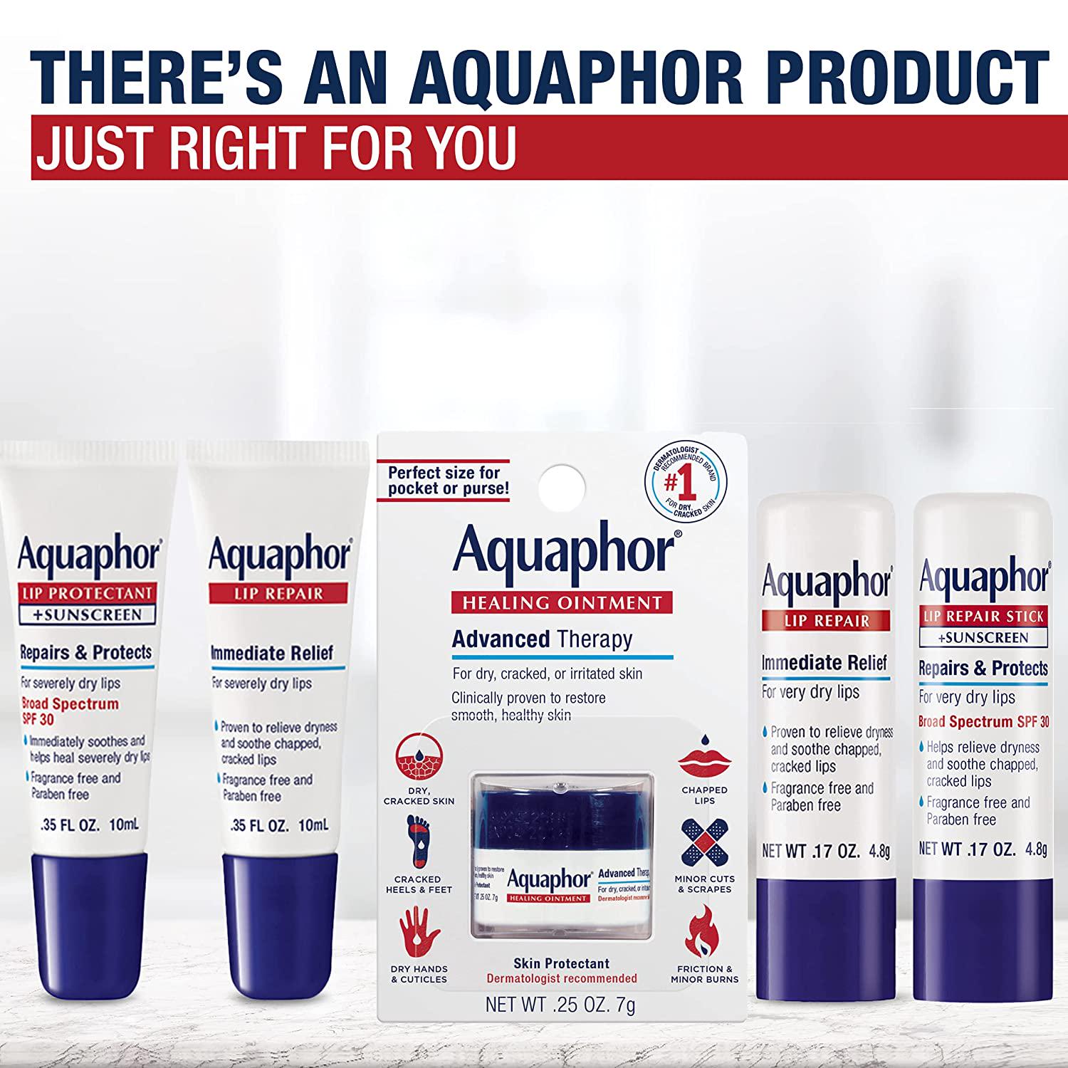 Aquaphor Lip Repair Stick - Soothes Dry Chapped Lips - 0.17 Ounce (Pack Of 4),