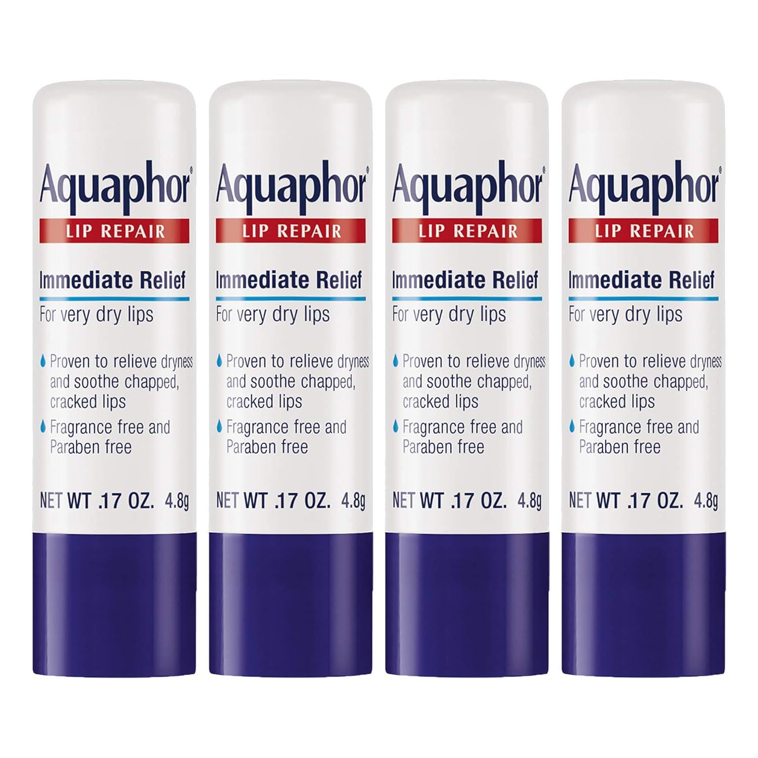 Aquaphor Lip Repair Stick - Soothes Dry Chapped Lips - 0.17 Ounce (Pack Of 4),