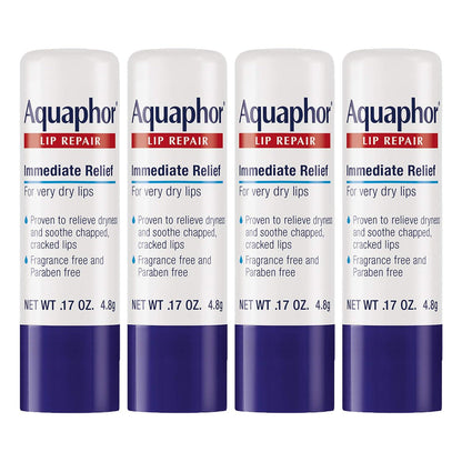Aquaphor Lip Repair Stick - Soothes Dry Chapped Lips - 0.17 Ounce (Pack Of 4),