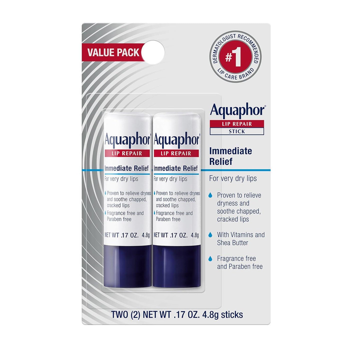 Aquaphor Lip Repair Stick, Lip Protectant, Moisturizing Lip Balm Multipack, 0.17 Oz, 2 Pack,