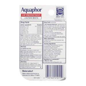 Aquaphor Lip Protectant + Sunscreen SPF 30 Lip Balm 10ml back uses ingredients barcode