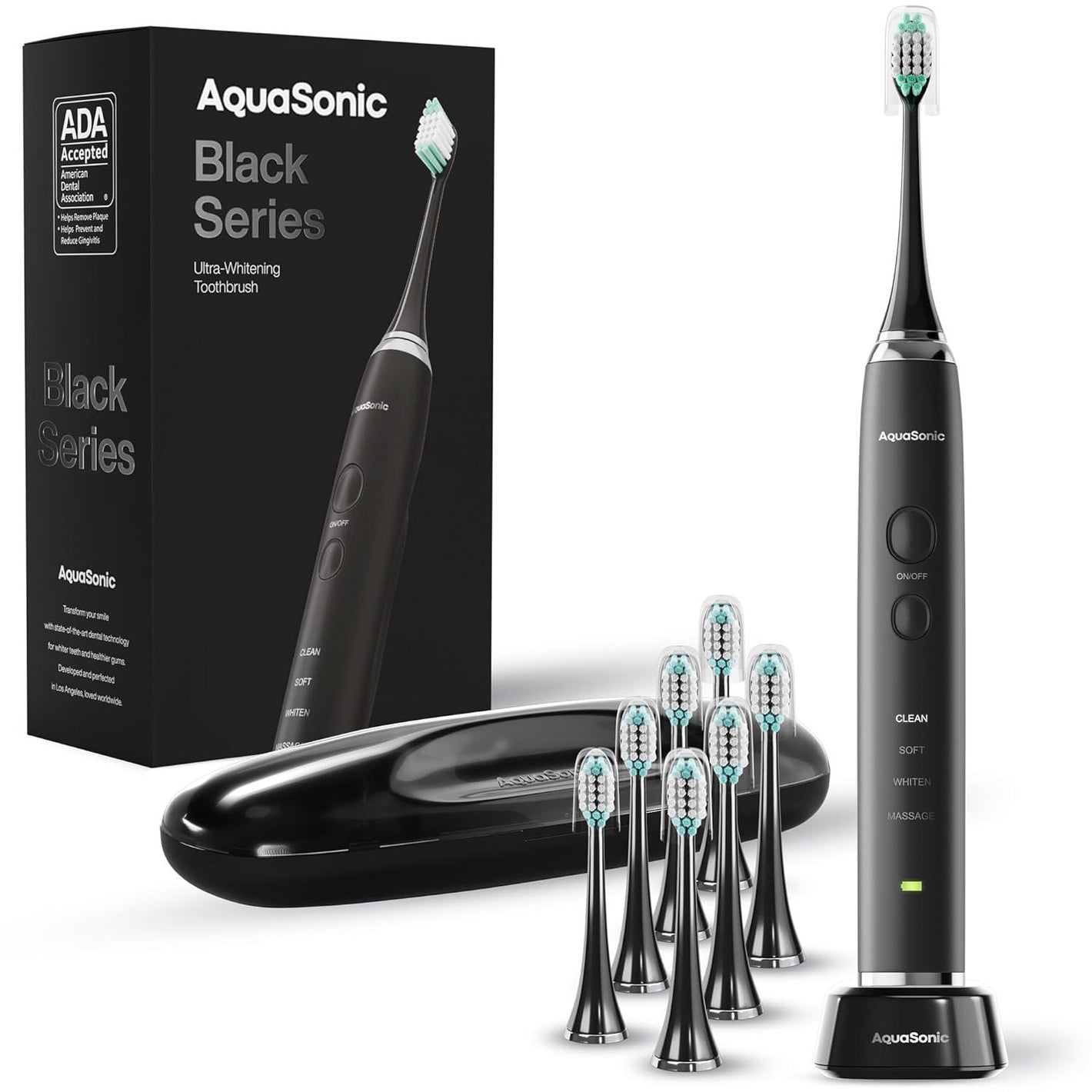 Aquasonic Aquasonic Black Series Ultra Whitening Toothbrush ADA Accepted Electric Toothbrush- 8 Brush Heads And Travel Case 40,000 VPM Electric Motor And Wireless Charging - 4 Modes W Smart Timer