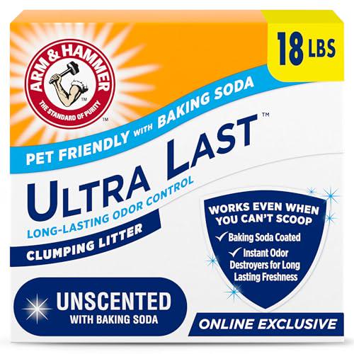 Arm and Hammer Ultra Last Cat Litter Unscented 18 lb Clumping Multi Cat Formula with Baking Soda Power