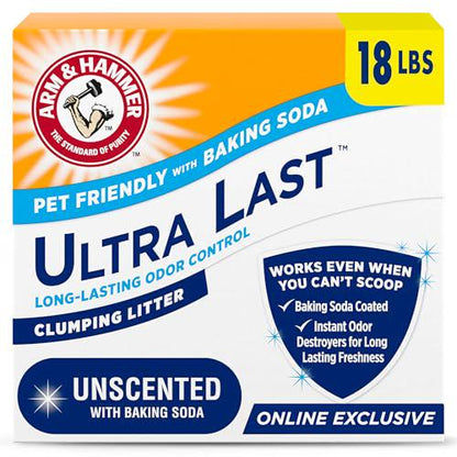 Arm and Hammer Ultra Last Cat Litter Unscented 18 lb Clumping Multi Cat Formula with Baking Soda Power