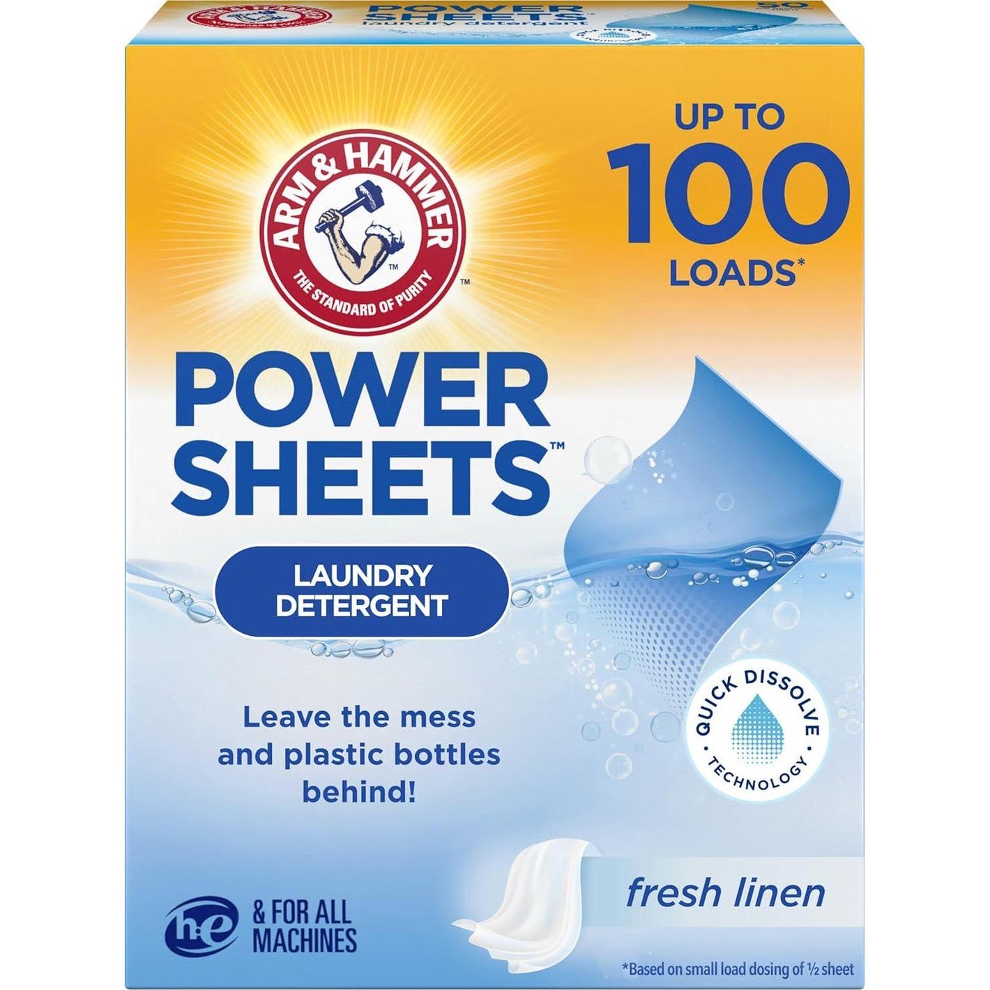 Arm & Hammer Arm And Hammer Power Sheets Laundry Detergent, Fresh Linen 50ct, Up To 100 Small Loads (Packaging May Vary)