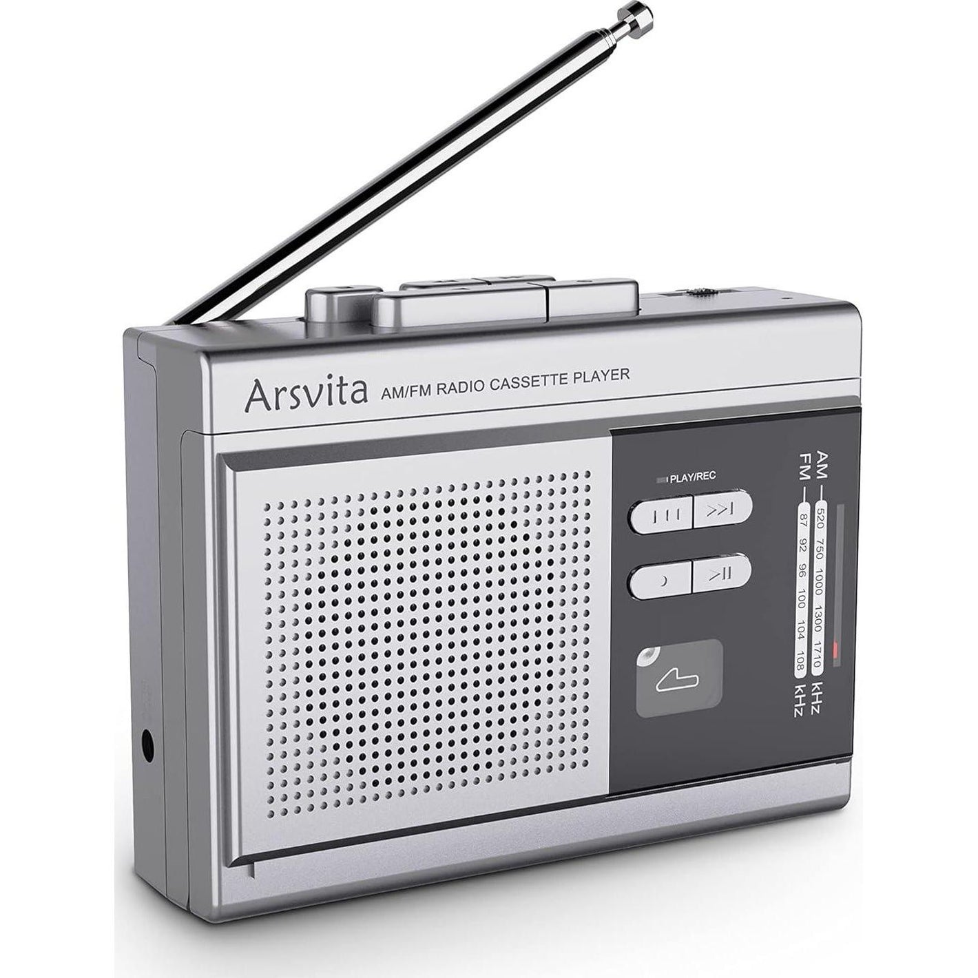 Arsvita Portable Cassette Player And Recorder, Cassette To MP3 Digital Converter, AM/FM Radio Tape Walkman, Support 4-32G Micro SD Card, Build-in Speaker And Microphone, Silver,