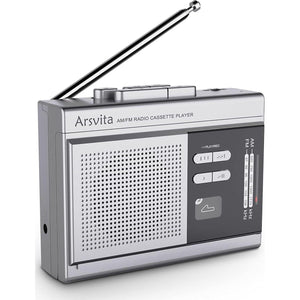 Arsvita Portable Cassette Player And Recorder, Cassette To MP3 Digital Converter, AM/FM Radio Tape Walkman, Support 4-32G Micro SD Card, Build-in Speaker And Microphone, Silver,