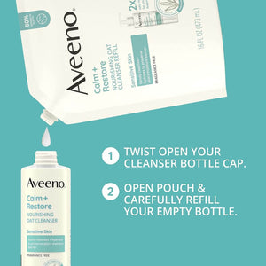 Aveeno Calm + Restore Nourishing Oat Cleanser Refill Pouch For Sensitive Skin 473ml