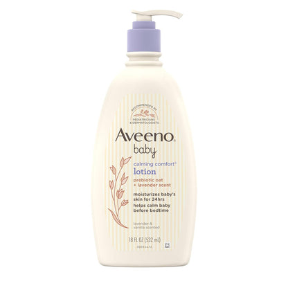 Aveeno Baby Calming Comfort Moisturizing Body Lotion, 18 Fl. Oz | With Relaxing Lavender And Vanilla Scents, Non-Greasy, Nourishing Prebiotic Oatmeal, Paraben- And Phthalate-Free,