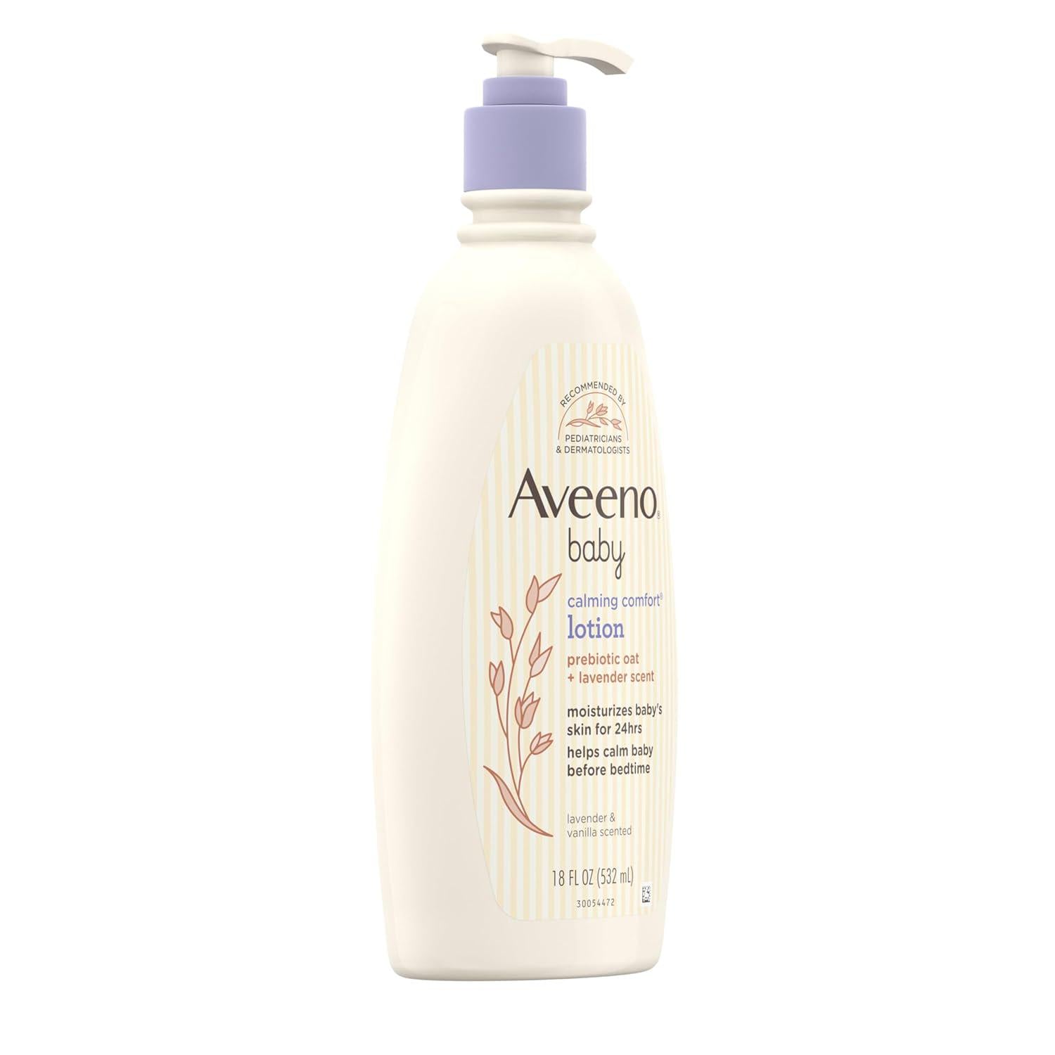 Aveeno Baby Calming Comfort Moisturizing Body Lotion, 18 Fl. Oz | With Relaxing Lavender And Vanilla Scents, Non-Greasy, Nourishing Prebiotic Oatmeal, Paraben- And Phthalate-Free,