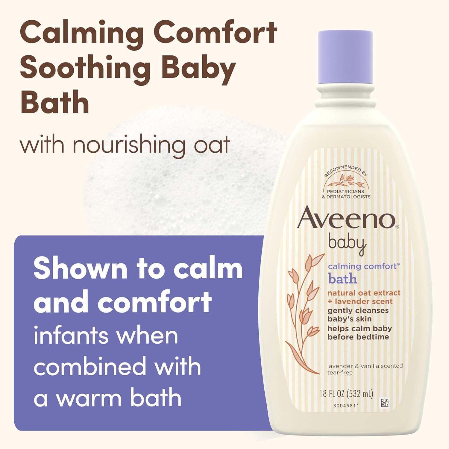 Aveeno Baby Calming Comfort Bath With Relaxing Lavender And Vanilla Scents, Hypoallergenic And Tear-Free Formula, Paraben- And Phthalate-Free, 18 Fl Oz (Pack Of 1),