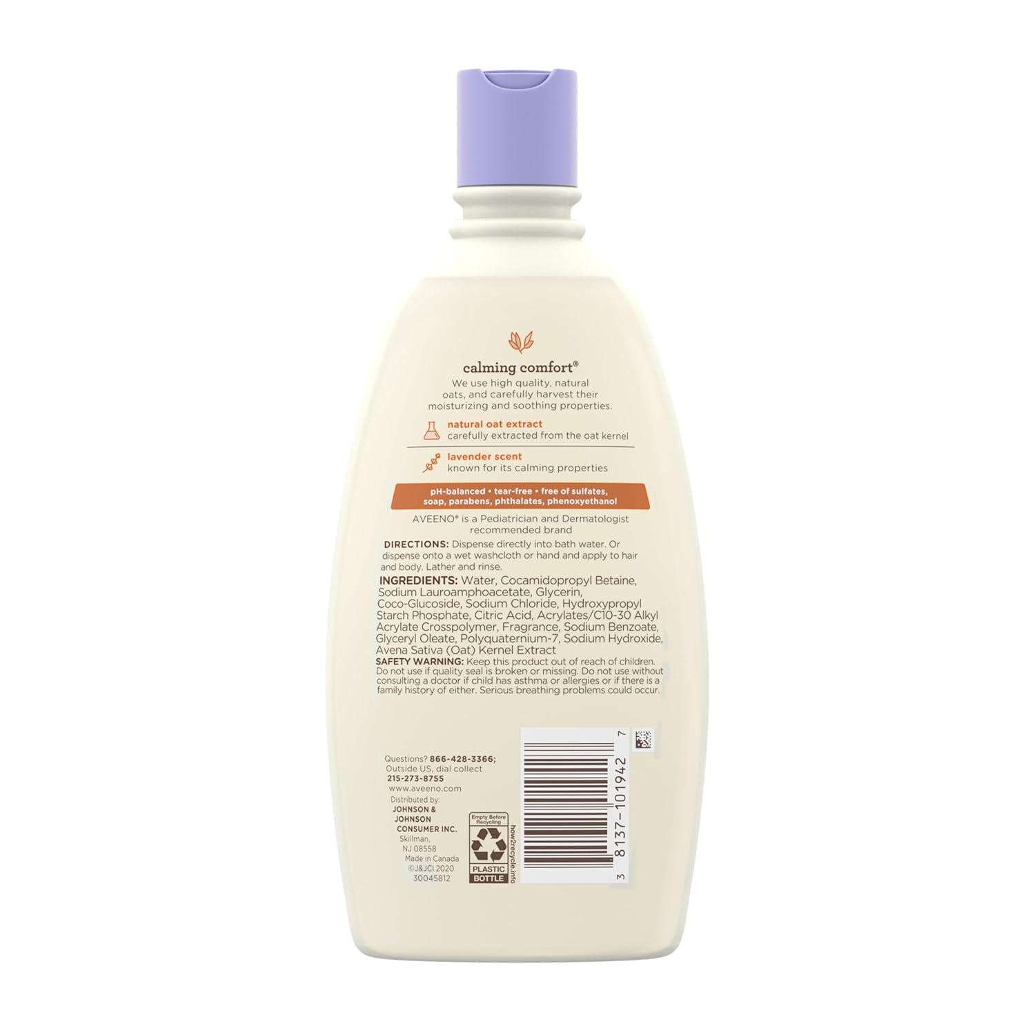 Aveeno Baby Calming Comfort Bath With Relaxing Lavender And Vanilla Scents, Hypoallergenic And Tear-Free Formula, Paraben- And Phthalate-Free, 18 Fl Oz (Pack Of 1),