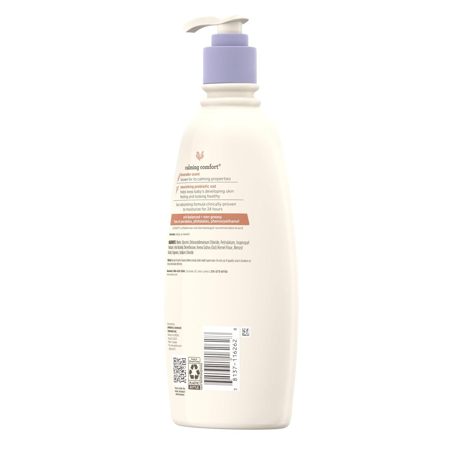 Aveeno Baby Calming Comfort Moisturizing Body Lotion, 18 Fl. Oz | With Relaxing Lavender And Vanilla Scents, Non-Greasy, Nourishing Prebiotic Oatmeal, Paraben- And Phthalate-Free,