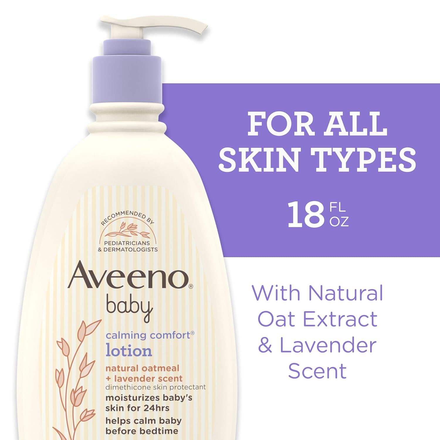 Aveeno Baby Calming Comfort Moisturizing Body Lotion, 18 Fl. Oz | With Relaxing Lavender And Vanilla Scents, Non-Greasy, Nourishing Prebiotic Oatmeal, Paraben- And Phthalate-Free,