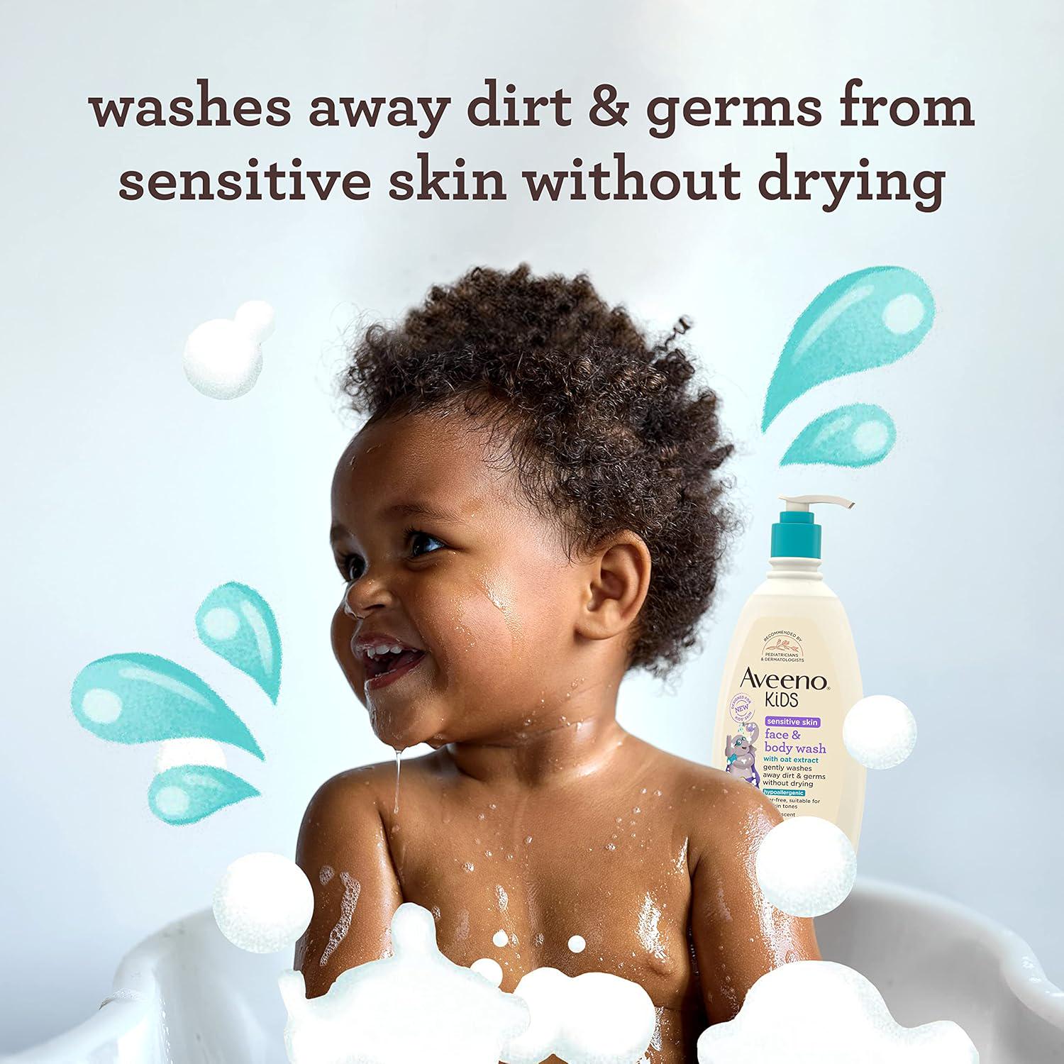 Aveeno Kids Sensitive Skin Face And Body Wash With Oat Extract, Gently Washes Away Dirt And Germs Without Drying, Tear-Free And Suitable For All Skin Tones, Hypoallergenic, 18 Fl. Oz,