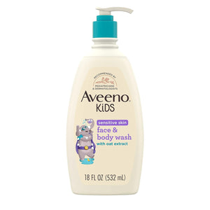 Aveeno Kids Sensitive Skin Face And Body Wash With Oat Extract, Gently Washes Away Dirt And Germs Without Drying, Tear-Free And Suitable For All Skin Tones, Hypoallergenic, 18 Fl. Oz,