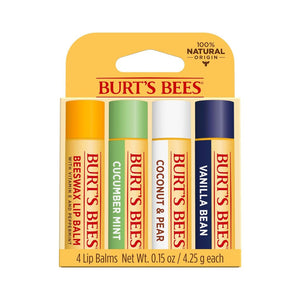 Burt's Bees Beeswax/Cucumber Mint/Coconut & Pear/Vanilla Bean Lip Balm (Pack Of 4) 4.25g Each