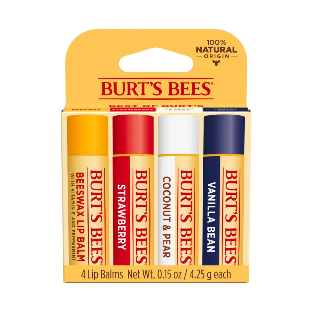 Burt's Bees Beeswax/Strawberry/Coconut & Pear/Vanilla Bean Lip Balm (Pack Of 4) 4.25g Each