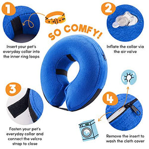 Bencmate Inflatable Recovery Collar for Dogs & Cats, Large, Blue, Soft Protective Cone, Doesn’t Block Vision