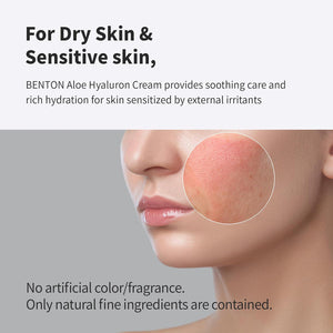 Benton Aloe Hyaluron Cream, 50g, Aloe Leaf Water & Hyaluronic Acid for Soothing & Moisturizing Dry, Sensitive Skin