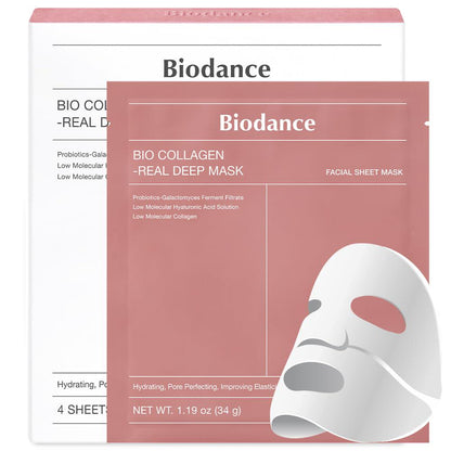 BIODANCE BIODANCE Bio-Collagen Real Deep Mask, Hydrating Overnight Hydrogel Mask, Pore Minimizing, Elasticity Improvement, 34g X4ea