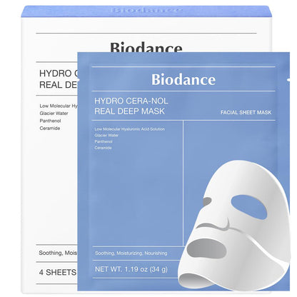 BIODANCE BIODANCE Hydro Cera-nol Real Deep Mask, Overnight Hydrogel Mask, Soothing, Moisturizing, Nourishing, 1.19oz(34g) X 4ea