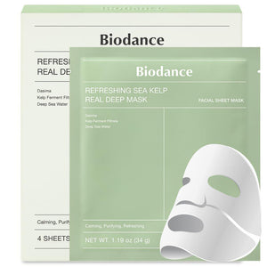BIODANCE BIODANCE Refreshing Sea Kelp Real Deep Mask, Overnight Hydrogel Mask, Calming, Oil And Sebum Control, Blemish Care 1.19oz(34g) X 4ea