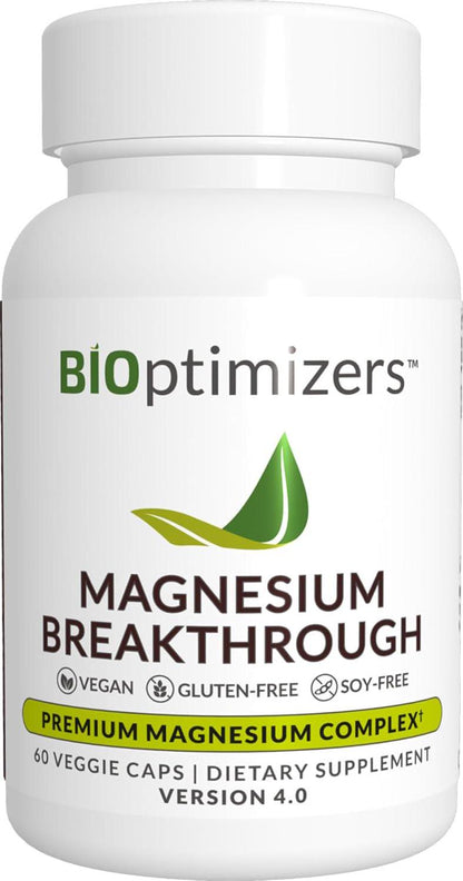 BiOptimizers Magnesium Breakthrough Supplement, 60 Capsules, 7 Forms of Magnesium for Natural Sleep & Brain Health, Includes Glycinate, Malate, Citrate