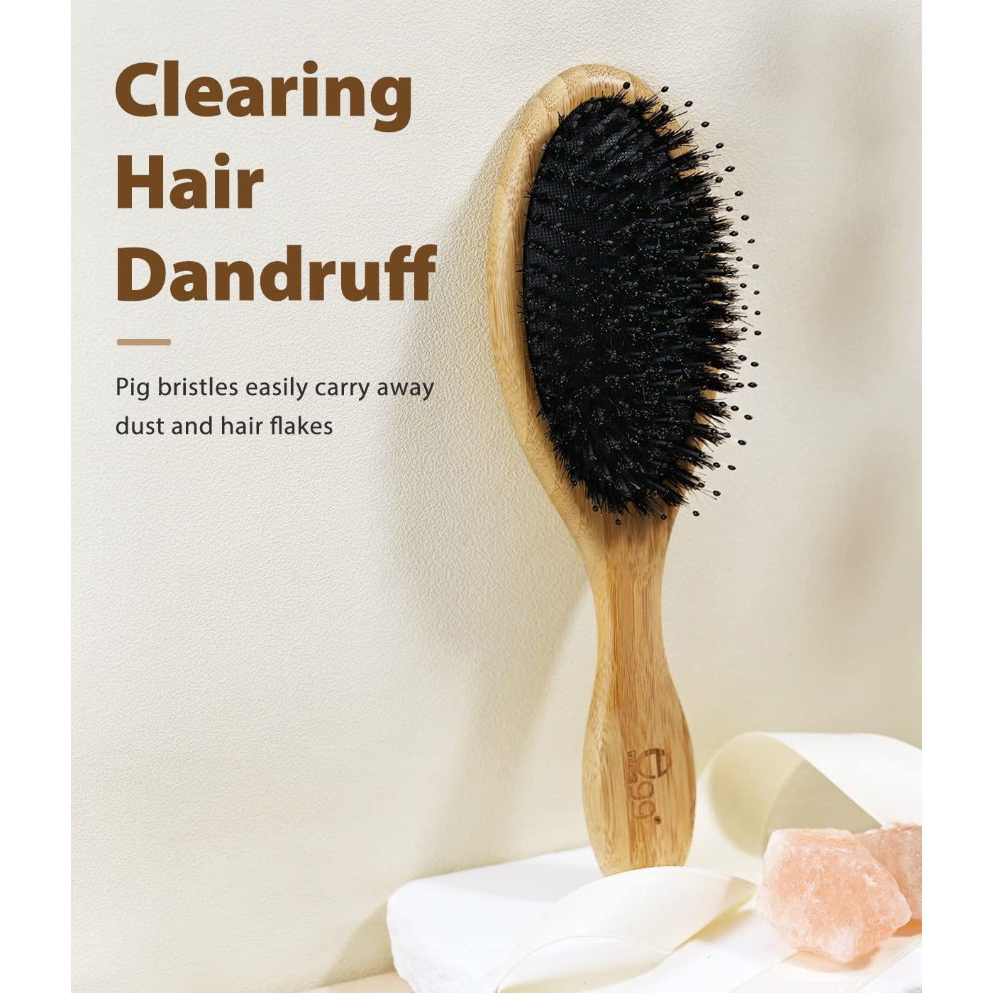 BLACK EGG Boar Bristle Brush For Wet/Dry Hair - Smoothing, Massaging, Detangling, Reduce Frizz, Restore Shine - Bamboo Brush For Women, Men, Kids,