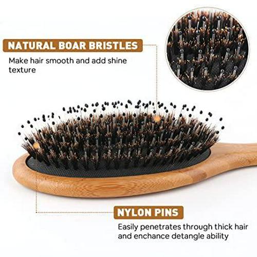 BLACK EGG Boar Bristle Brush For Wet/Dry Hair - Smoothing, Massaging, Detangling, Reduce Frizz, Restore Shine - Bamboo Brush For Women, Men, Kids,