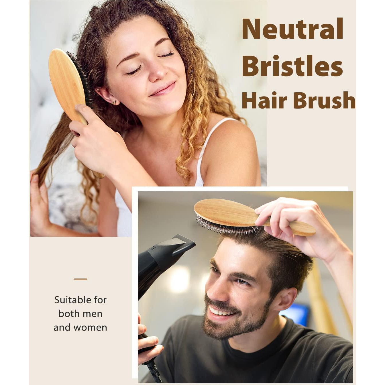 BLACK EGG Boar Bristle Brush For Wet/Dry Hair - Smoothing, Massaging, Detangling, Reduce Frizz, Restore Shine - Bamboo Brush For Women, Men, Kids,