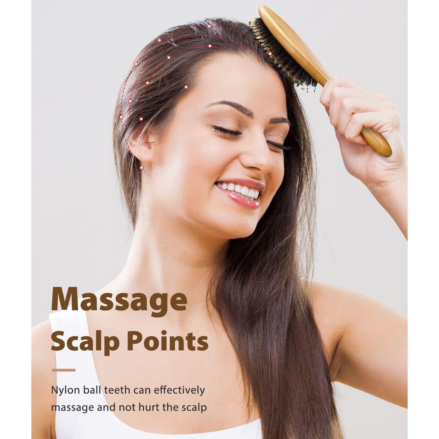 BLACK EGG Boar Bristle Brush For Wet/Dry Hair - Smoothing, Massaging, Detangling, Reduce Frizz, Restore Shine - Bamboo Brush For Women, Men, Kids,