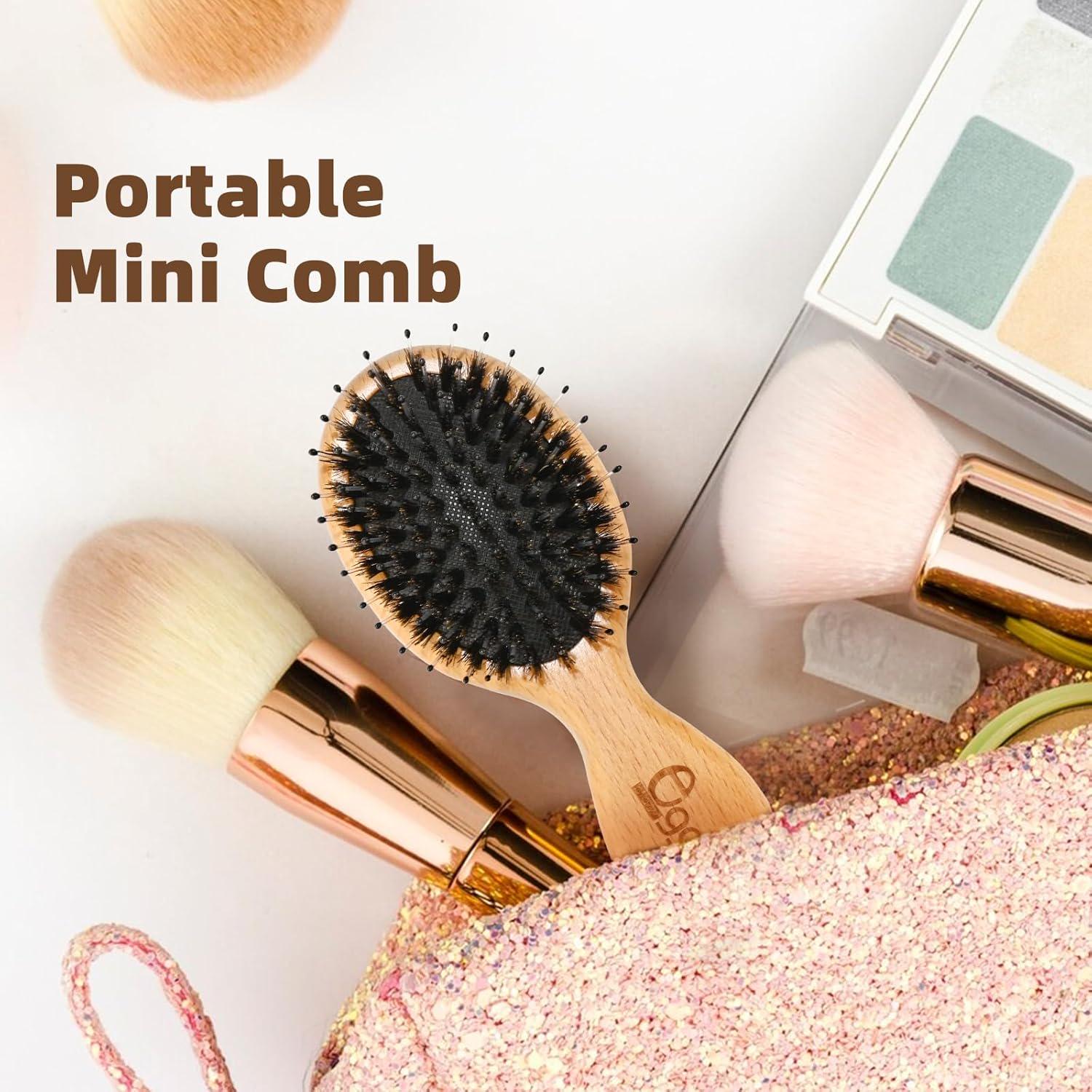 BLACK EGG Hair Brush Mini Boar Bristle Hairbrush For Thick Curly Thin Long Short Wet Or Dry Hair Detangle Massage Add Shine,