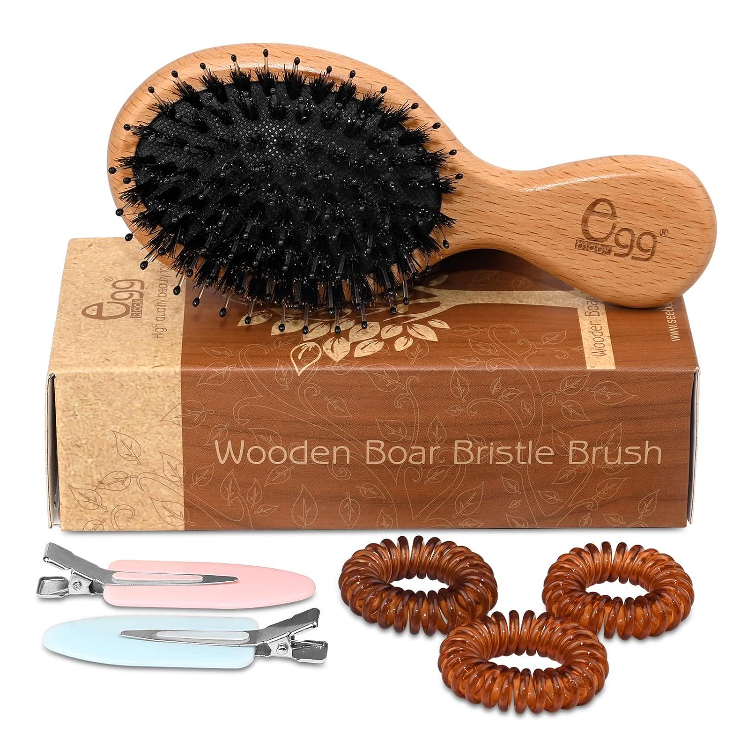 BLACK EGG Hair Brush Mini Boar Bristle Hairbrush For Thick Curly Thin Long Short Wet Or Dry Hair Detangle Massage Add Shine,