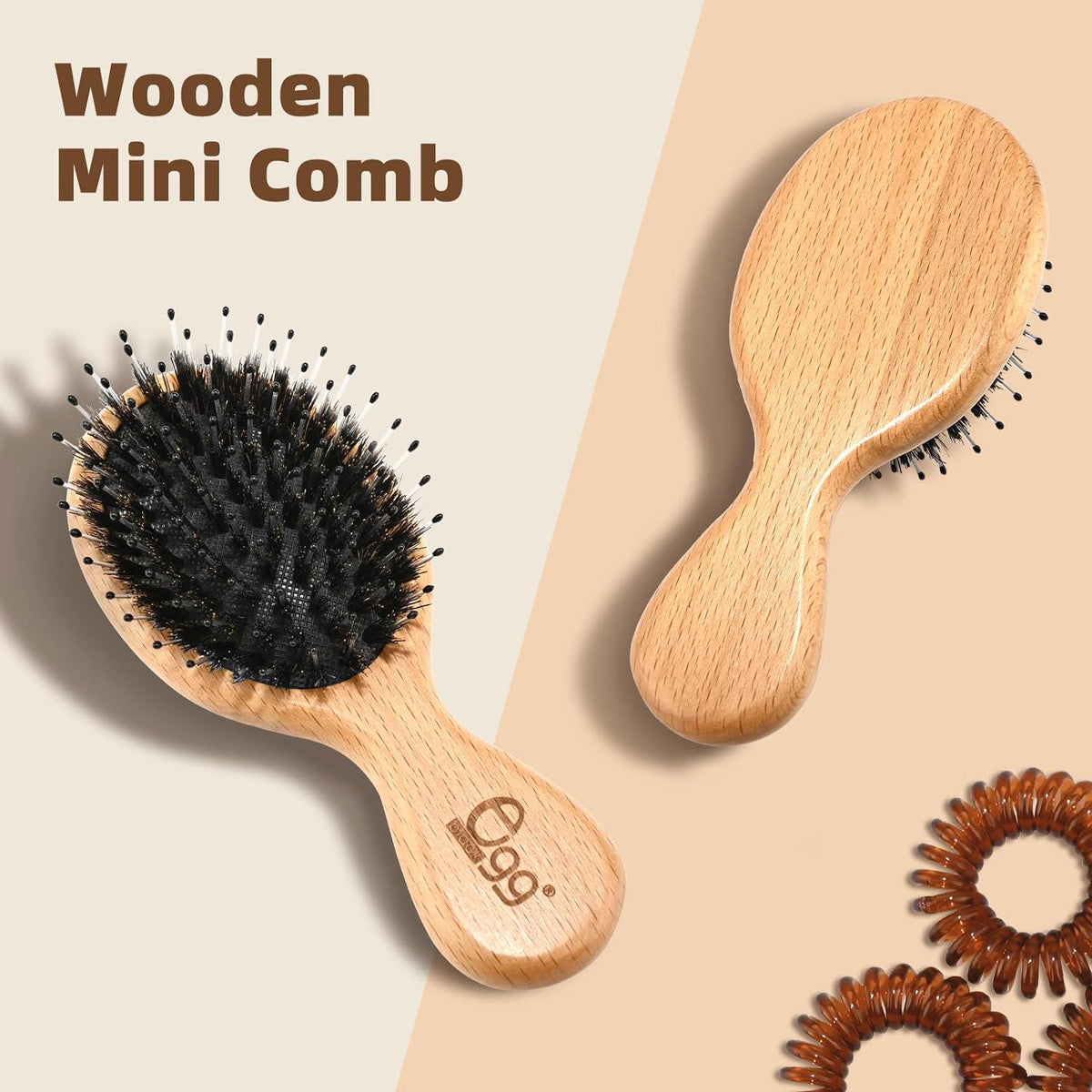 BLACK EGG Hair Brush Mini Boar Bristle Hairbrush For Thick Curly Thin Long Short Wet Or Dry Hair Detangle Massage Add Shine,