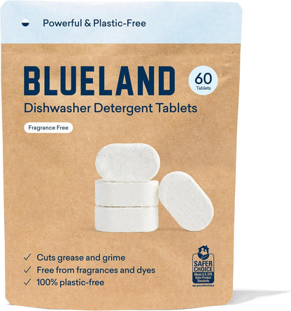 Blueland Dishwasher Detergent Tablets, 60 Count, Unscented & Eco-Friendly, Plastic-Free Dishwashing Pods