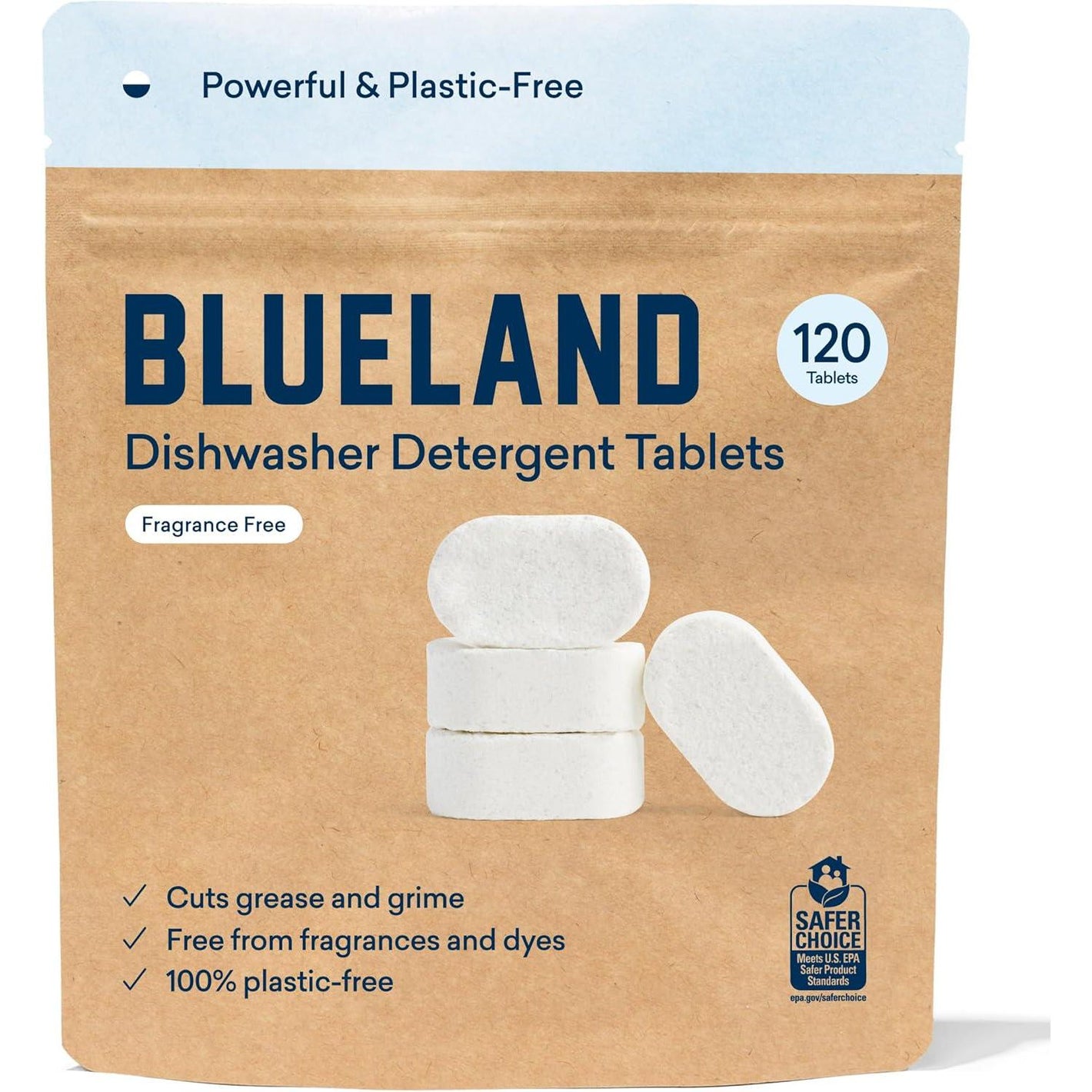 BLUELAND BLUELAND Plastic-Free Dishwasher Detergent Tablets, 120 Count, Unscented