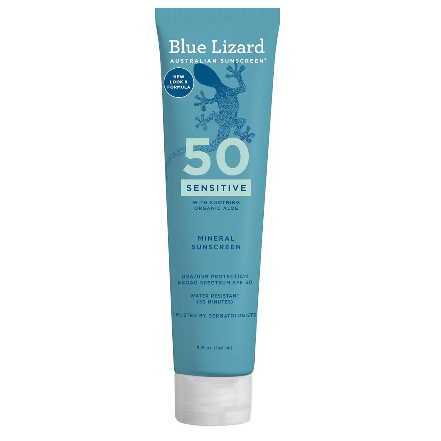 BLUE LIZARD BLUE LIZARD Sensitive Mineral Sunscreen With Zinc Oxide 50+ Water Resistant UVAUVB Protection With Smart Cap Technology Fragrance Free, Sensitve, SPF 50 - - Tube, Unscented, 5 Fl Oz