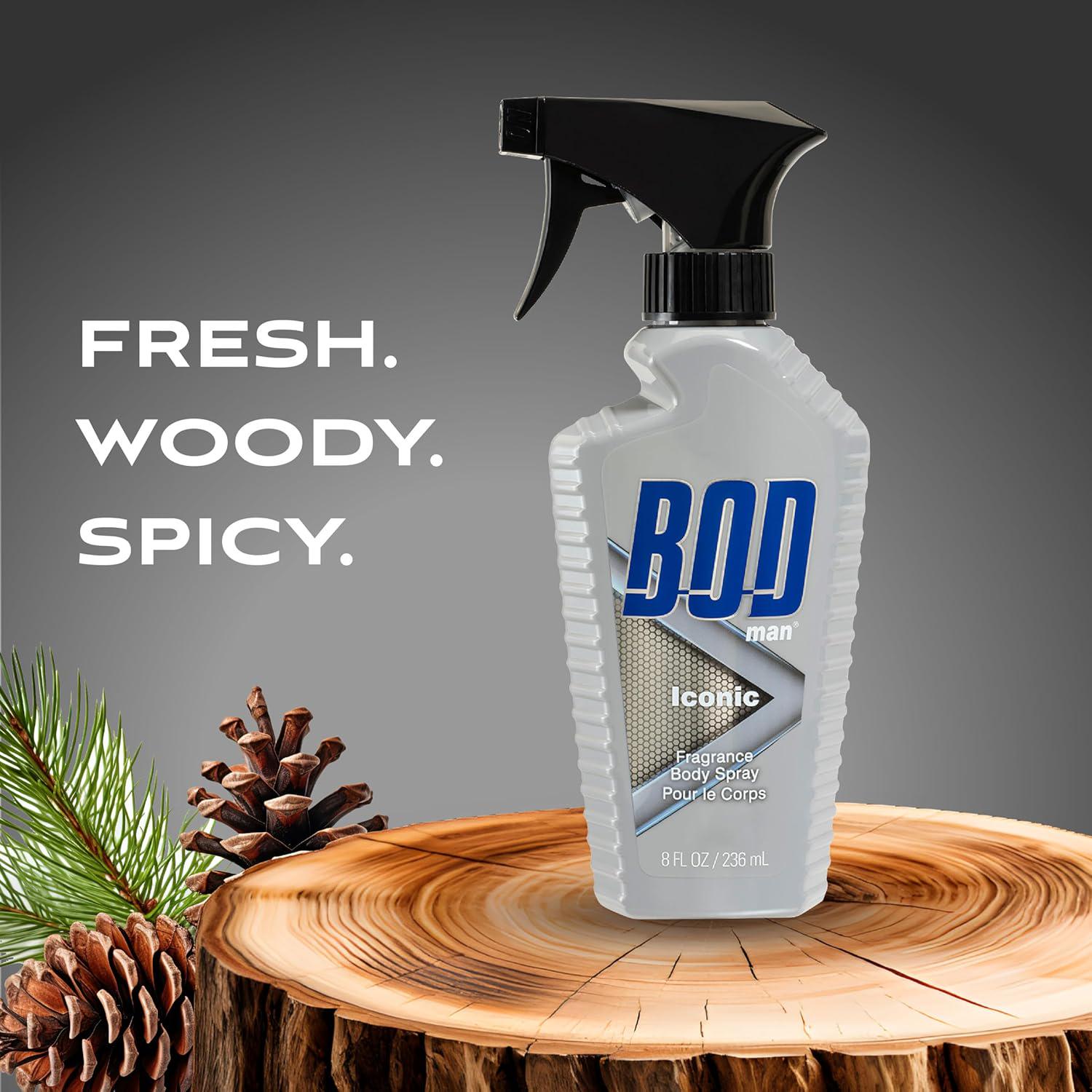 BOD Man Fragrance Body Spray, Iconic, 8 Fl Oz,