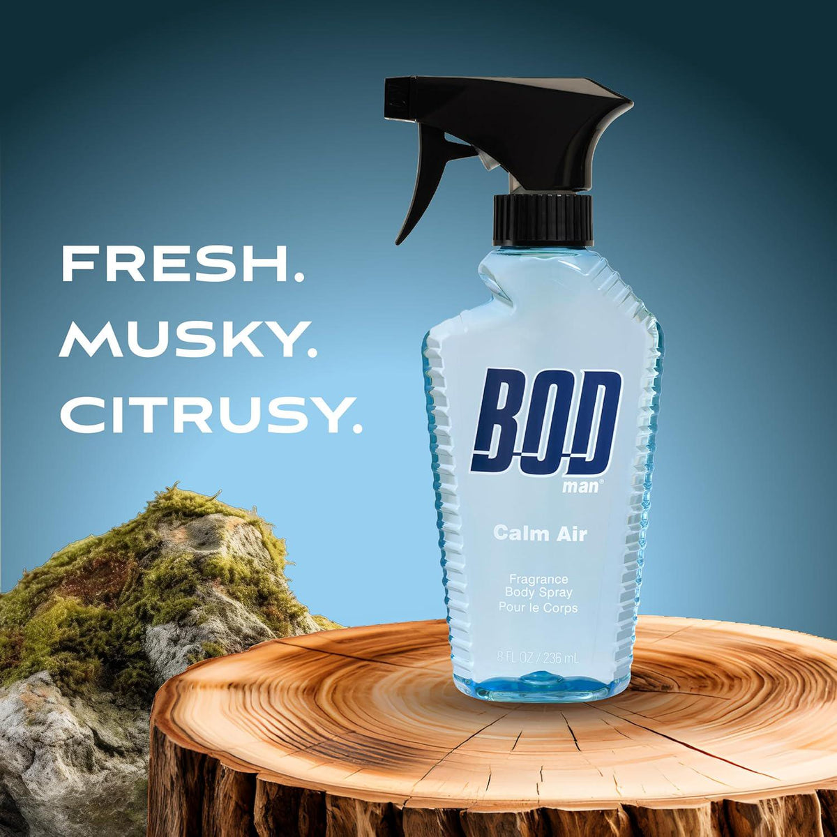BOD Man Fragrance Body Spray, Calm Air, 8 Fl Oz,