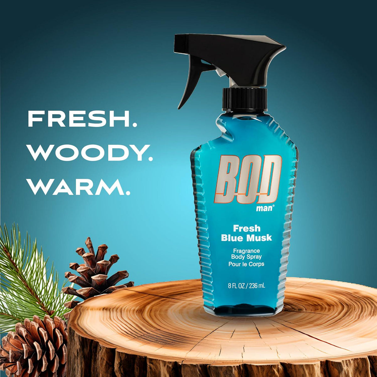 BOD Man Fragrance Body Spray, Fresh Blue Musk, 8 Fl Oz,