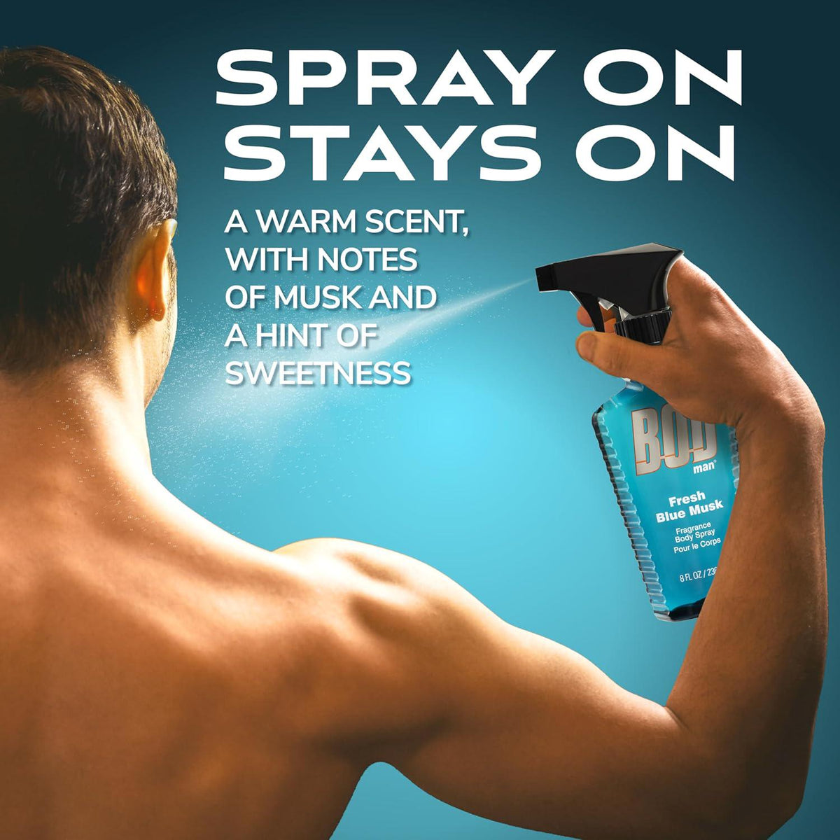 BOD Man Fragrance Body Spray, Fresh Blue Musk, 8 Fl Oz,