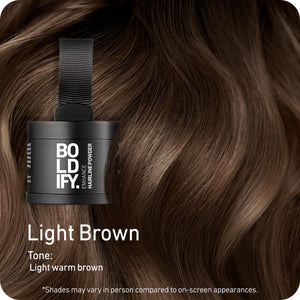 Boldify BOLDIFY Hairline Powder - Root Touch Up Hair Color For Gray Coverage - Bald Spot Concealing Hair Powder For Women And Men - 48-Hour Stain-Proof - Light Brown