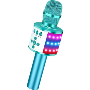 BONAOK Bluetooth Wireless Karaoke Microphone With LED Lights,4-in-1 Portable Handheld Mic With Speaker Karaoke Player For Singing Home Party Toys Birthday Gift For Kids Adults Girls Q78(Ice Blue),