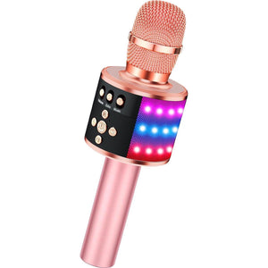 BONAOK Bluetooth Wireless Karaoke Microphone With LED Lights,4-in-1 Portable Handheld Mic With Speaker Karaoke Player For Singing Home Party Toys Birthday Gift For Kids Adults Girls Q78(Rose Gold),645249270205