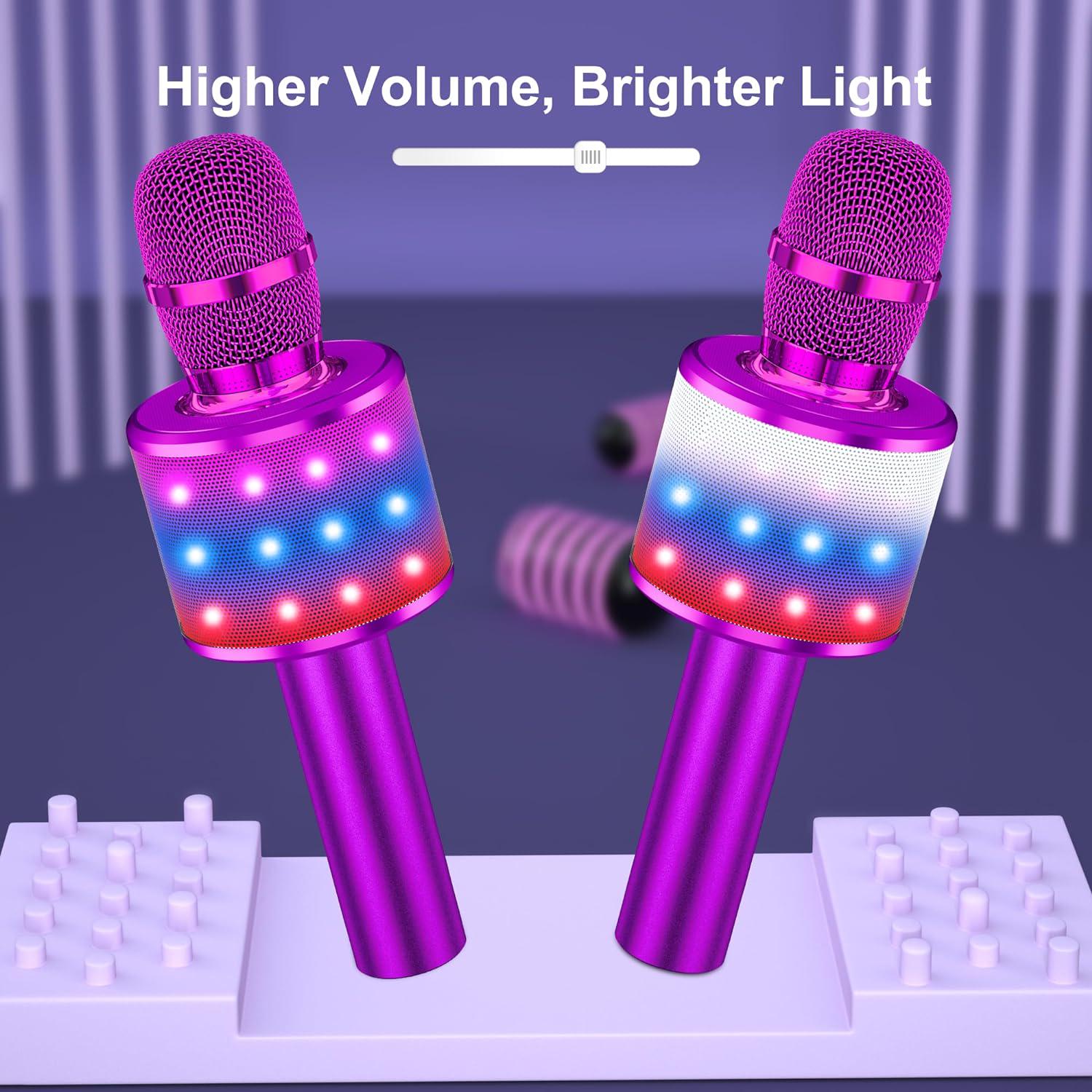 BONAOK Bluetooth Wireless Karaoke Microphone With LED Lights,4-in-1 Portable Handheld Mic With Speaker Karaoke Player For Singing Home Party Toys Birthday Gift For Kids Adults Girls Q78(Purple),