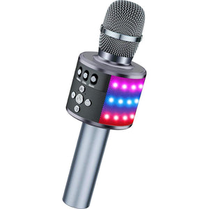 BONAOK Bluetooth Wireless Karaoke Microphone With LED Lights,4-in-1 Portable Handheld Mic With Speaker Karaoke Player For Singing Home Party Birthday Gift For Kids Adults Girls Q78(Space Gray),645249270212