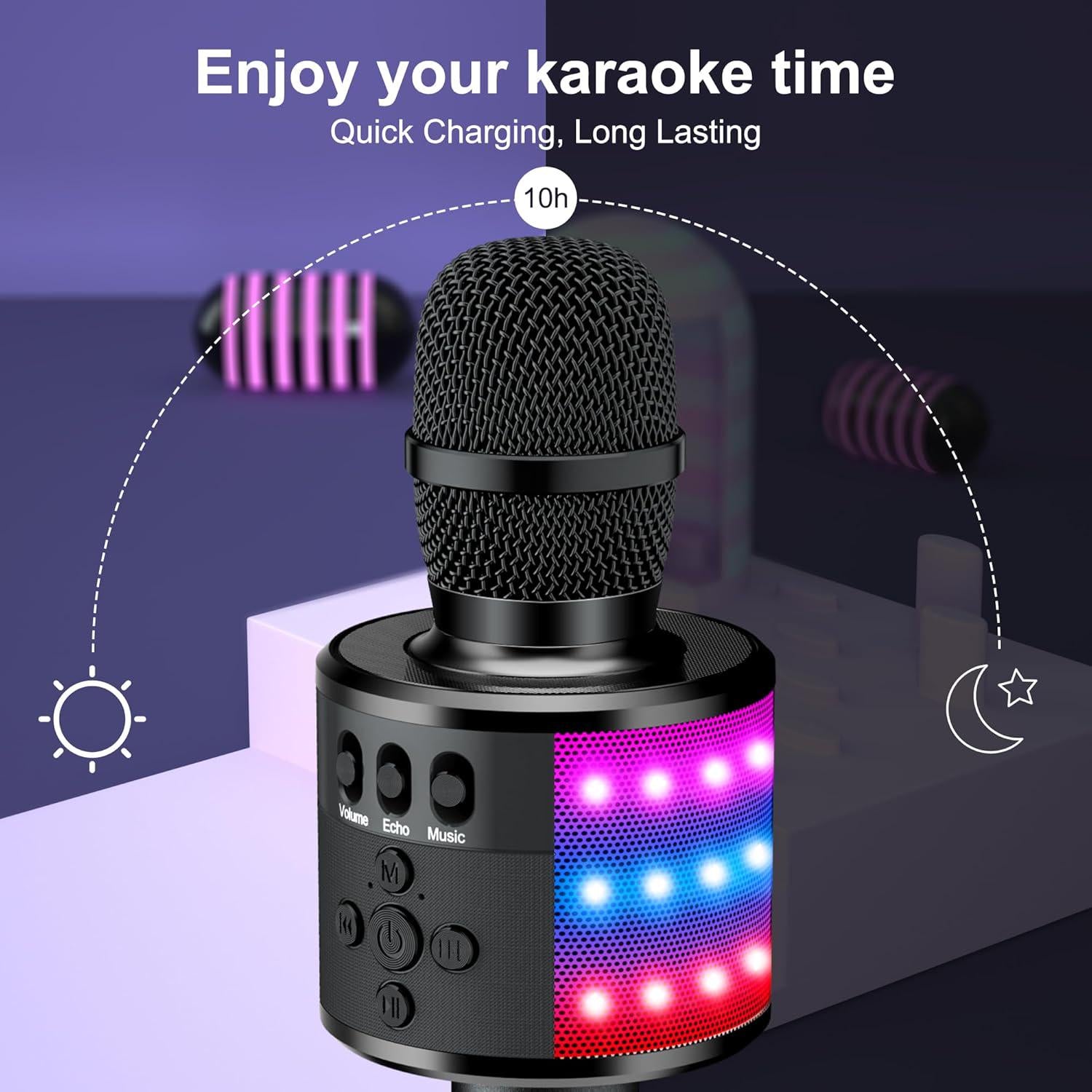 BONAOK Bluetooth Wireless Karaoke Microphone With LED Lights,4-in-1 Portable Handheld Mic With Speaker Karaoke Player Singing Home Party Toys Birthday Gift For Kids Adults Boys Girls Q78(Black),767550652379